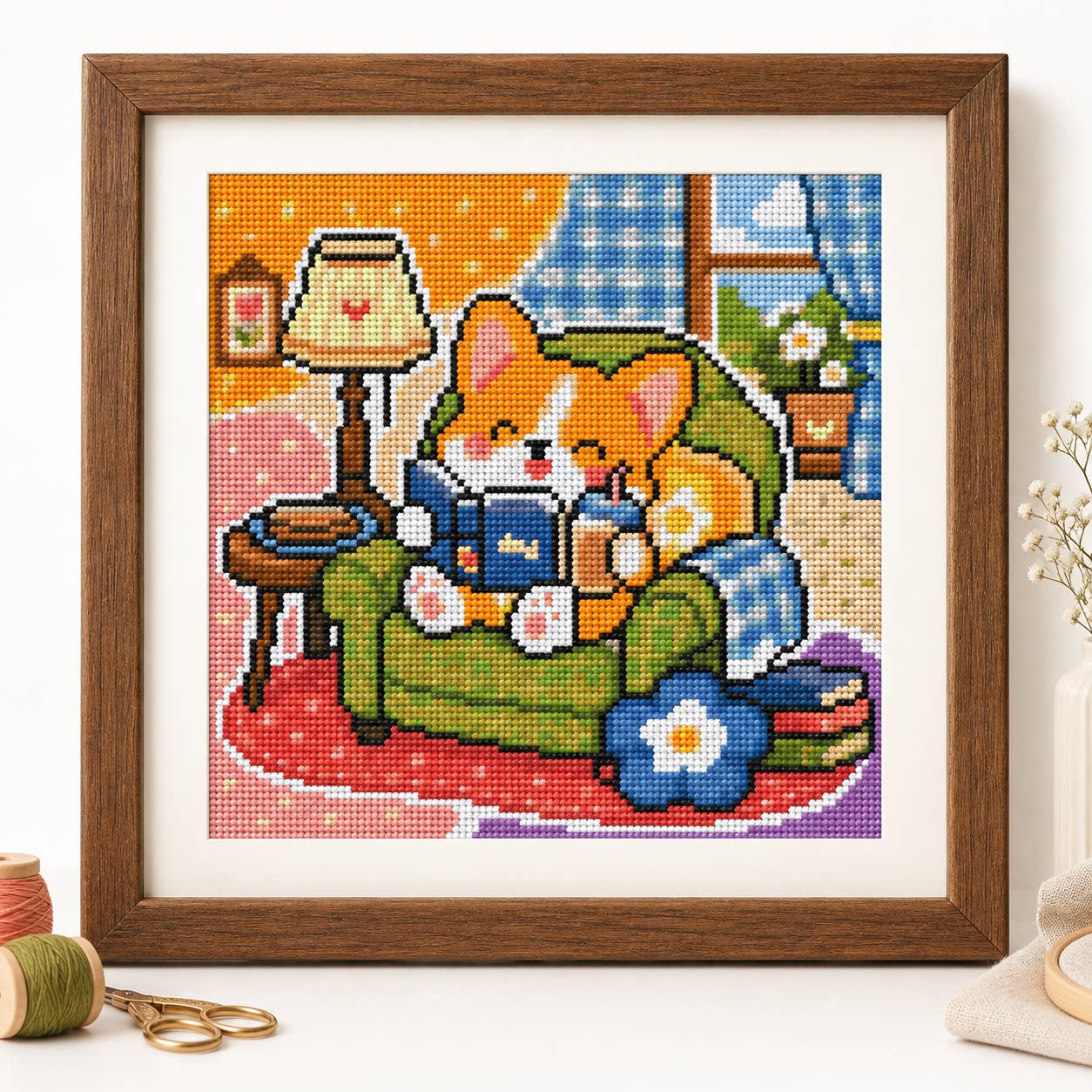 Cross Stitch Stamped Kits Beginners - [Full stitch] [CC6338-Little Corgi who loves
